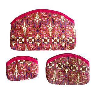 Cosmetic Pouch Set Paisley Coin Purse Dopp Kit Organizer Quilted Bags Pink Gift